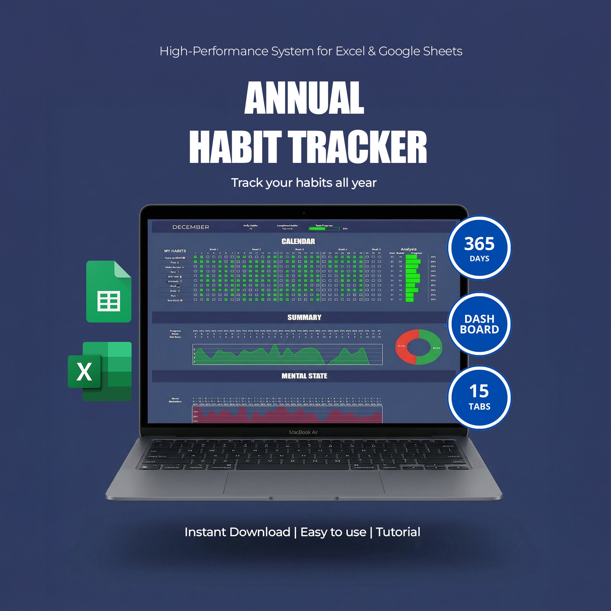 Habit Tracker For Excel and Google Sheets